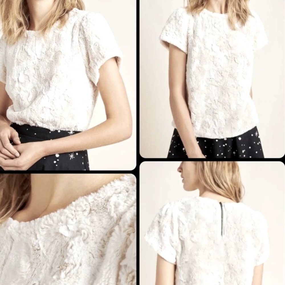 Anthropologie x Leifsdottir | Cream White Lined Faux Fur Top Exposed zip… - Picture 13 of 13